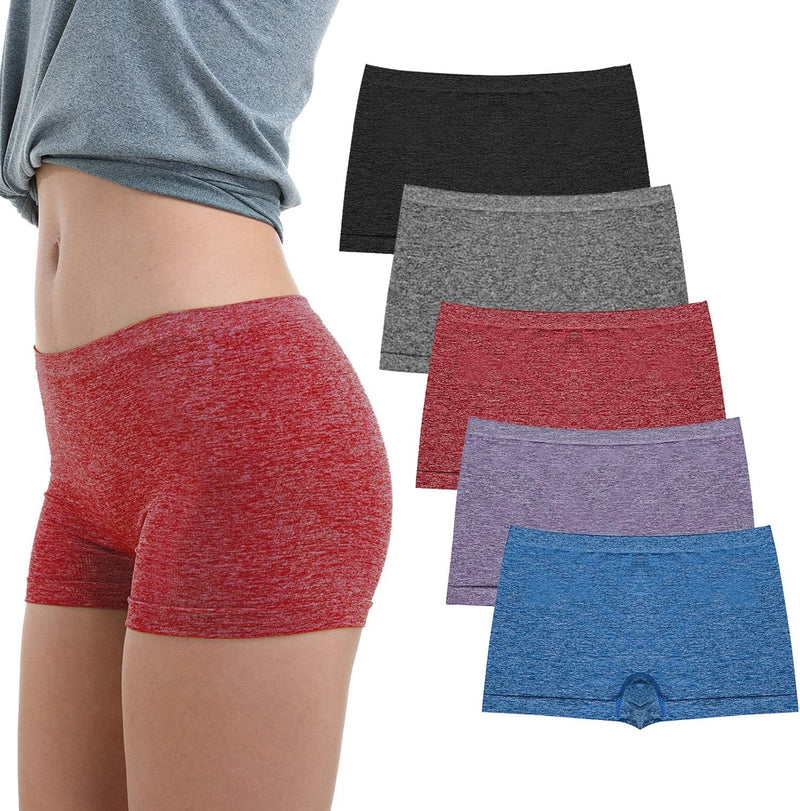 Women's Boyshort Underwear Full Coverage Seamless Panties Soft Stretch Boxer Briefs 5 Packs - B003