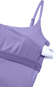 CRZ YOGA Butterlift Womens Scoop Neck Longline Sports Bra - U Back Adjustable Straps Workout Crop Tank Top with Built in Bra