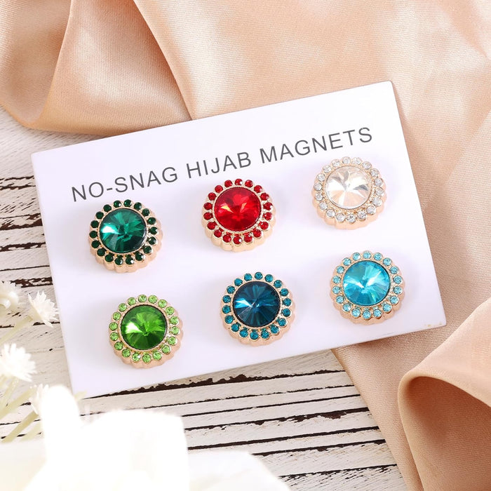 6 Pairs Hijab Magnets, Strong Hijab Pin Magnets 6 Colors Rhinestone Scarf Magnets Hijab Lapel Pins for Women Scarves Niqab Muslim Islamic Hijab (Style 3)