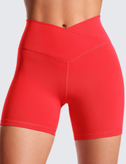 CRZ YOGA Womens Butterluxe Crossover Biker Shorts 5 Inches - Criss Cross High Waisted Workout Yoga Buttery Soft
