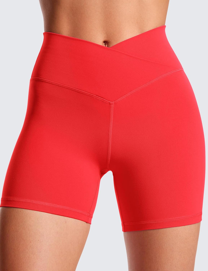 CRZ YOGA Womens Butterluxe Crossover Biker Shorts 5 Inches - Criss Cross High Waisted Workout Yoga Buttery Soft