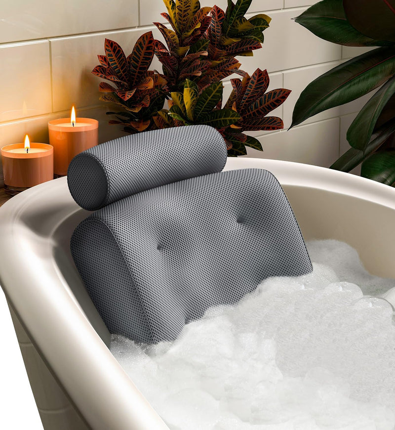 Luxury Bath Pillow - Head, Neck, Back Support Cushion for Bathtub, Spa, Soaking - Gray One Size