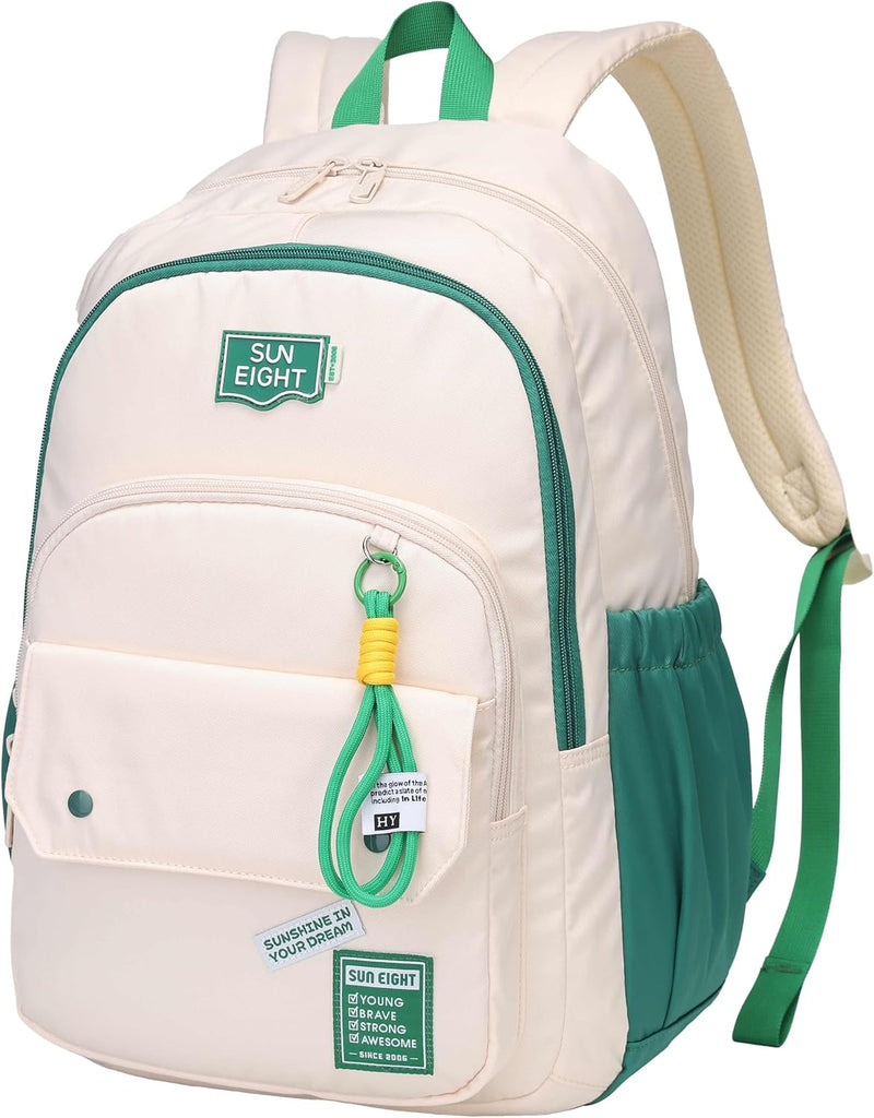 Premium 18.5-inch Light Weight School Backpack Water Resistant Polyester Black Colored Daypack for Boys and Girls, SE8485 - Beige Green
