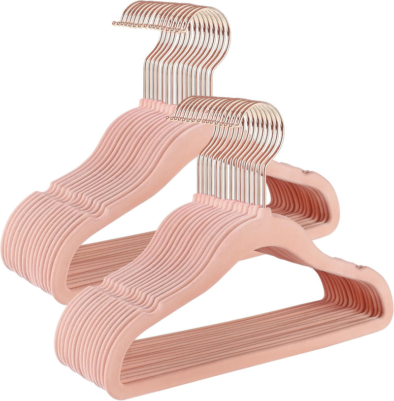 SONGMICS Baby Hangers, Pack of 50 kid’s Velvet Hangers with Rose Gold Hooks, Non-Slip Children’s Hangers for Clothes in Closet, Baby or Children's Coats, Light Pink CRF027P01