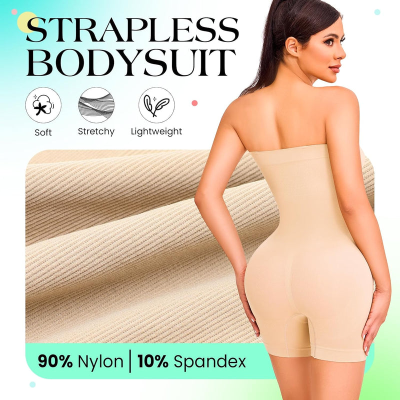 Strapless Shapewear Bodysuit Tummy Control Full Body Shapewear Seamless Butt Lifter Mid Thigh Jumpsuit Tops