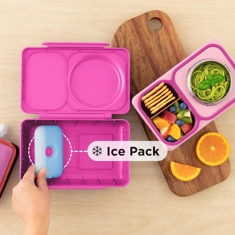 OmieBox UP bento Box for Kids Insulated Lunch Box Leak Proof Vacuum Insulated Thermal Food jar Cooler ice Pack 2 Compartments (Pop Pink)
