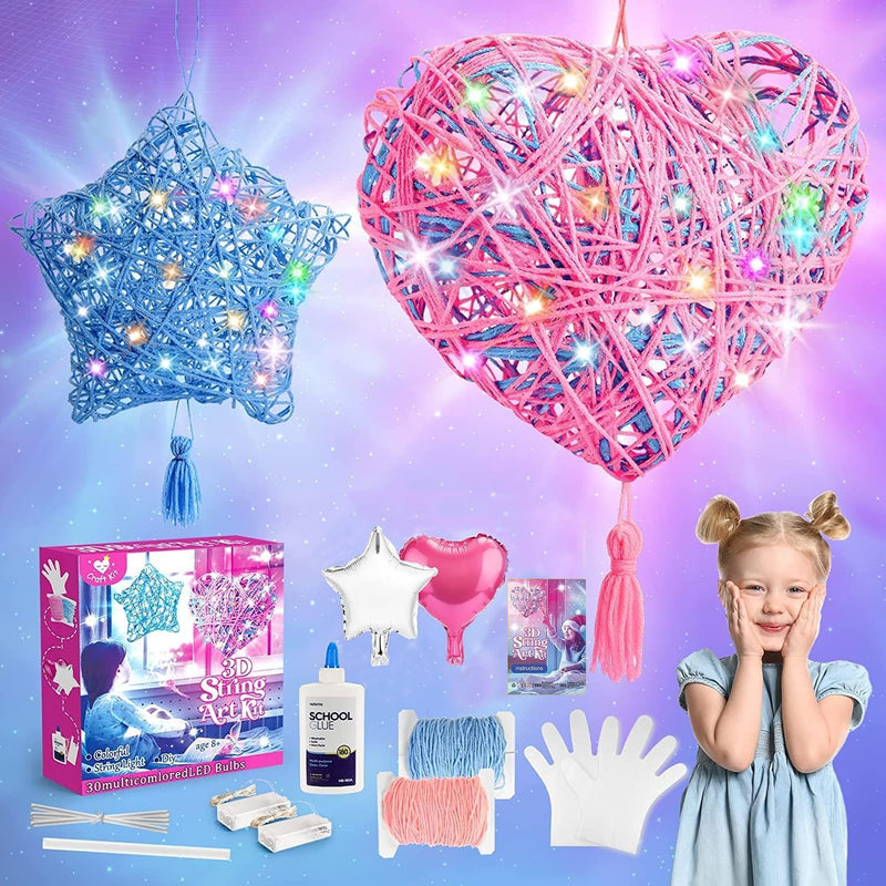 AMERTEER 3D String Art Kit for Kids | DIY Lantern Craft Kit with LED Lights & Tassels | Arts & Crafts Gift for Girls & Boys Ages 7-12 | Creative Toy for Home Decor & Festive Decoration Fun