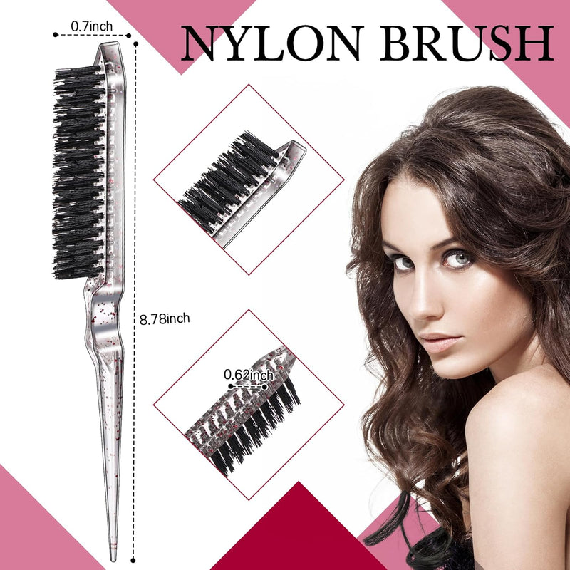 Geiserailie 3 Pcs Slick Back Hair Brush Set Bristle Brush Edge Control Teasing Comb for Women Black Hair(Black)