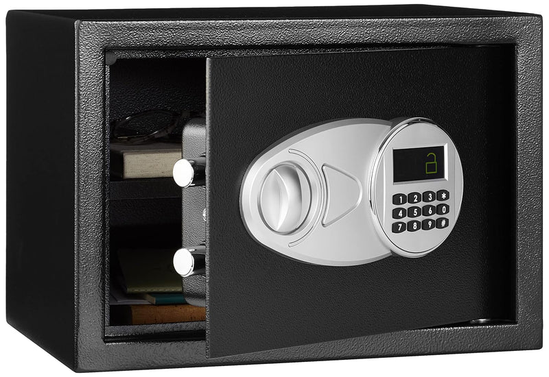 Amazon Basics Steel Security Safe with Digital Keypad - Secure Money, Cash, Jewelry, ID Documents, 14 Litres, 35 cm W x 35 cm D x 25 cm H, Black