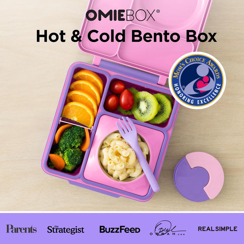 Box Bento Box for Kids - Insulated with Leak-proof Thermos Container - 3 Compartments, Two Temperature Zones Unicorn Pink