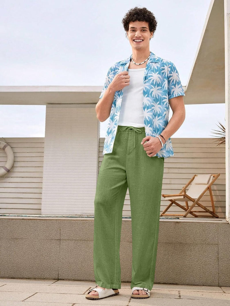 Linen Pants for Men Loose FIT Baggy Cargo(GL-TP-1189-S-GREEN)