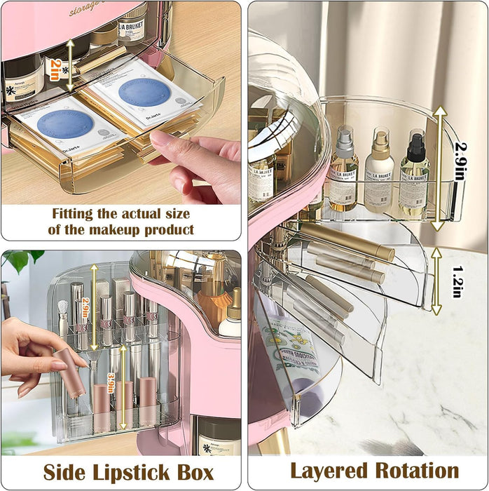 Kousee Makeup Storage Organizer, Large Skincare Organizers Cosmetic Display Case with Lid,Lipstick Organizer and Transparent Cover, Makeup Box for Bedroom Vanity Desk Countertop Bathroom -White