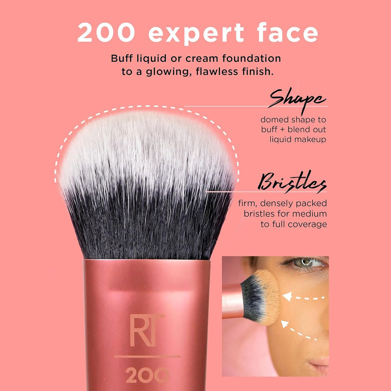 REAL TECHNIQUES Seamless Complexion Makeup Brush, Four Foundation, Primer, And Moisturizer, Makeup & Skincare Face Brush, Streakfree And Natural Finish, Orange, 1 Count