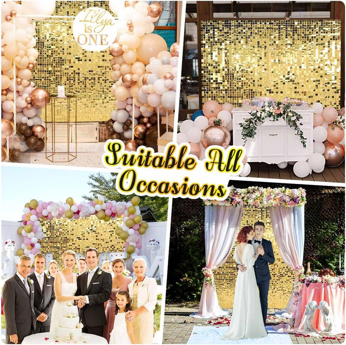 Kate Square Gold Shimmer Wall Sequin Panel Backdrop Birthday Wedding Background Decoration Wall(Pack of 12)