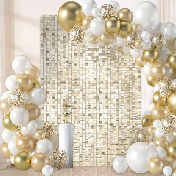 LuoluoHouse Shimmer Wall Panel Sequin Backdrop Panels 12 Packs-Iridescent Silver Backdrop for Graduation Anniversary Backdrop Wall Backdrops Engagement Decoration