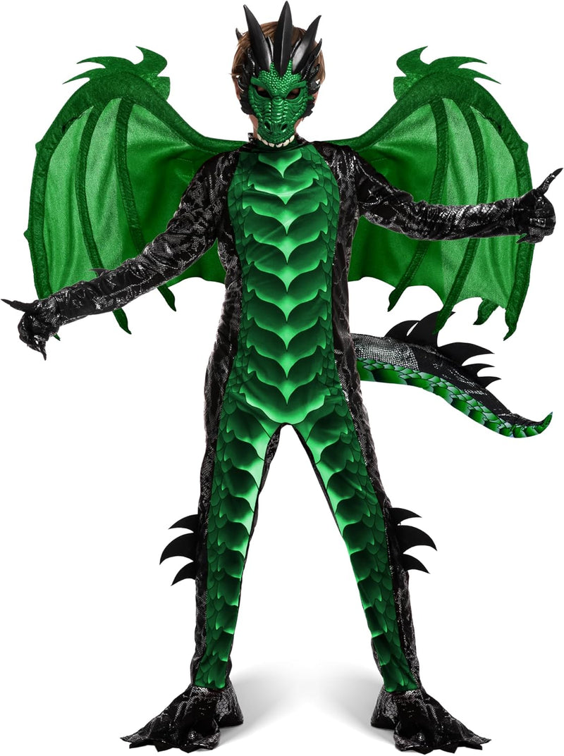 Spooktacular Creations Halloween Kid Dragon Costume, Boys Dragon Wings, Tail and Mask Set for Halloween Dress Up - green