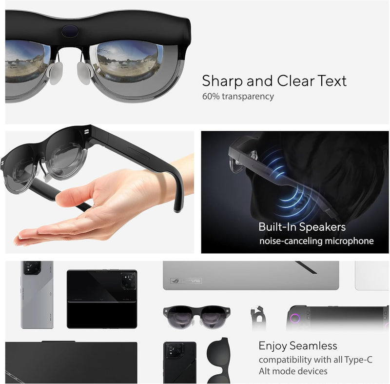 ASUS AirVision M1 Smart Glasses: 100" Wearable Display with All-Day Comfort, 1100 nits, 95% DCI-P3, Designed for ROG Ally, Windows Laptop and PCs, TÜV Rheinland Certified, Low Blue-Light - Black