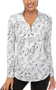 Womens UPF 50+ Long Sleeve 1/4 Zip Pullover Athletic Hiking Running Workout Tops - Marble