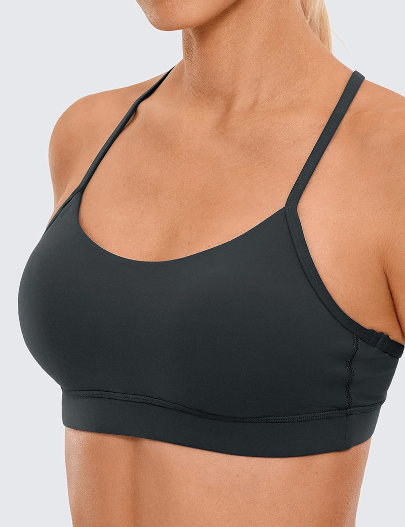 CRZ YOGA Y Back Sports Bra for Women - Padded Racerback Spaghetti Straps Thin Strap Low Impact Workout Yoga Bra