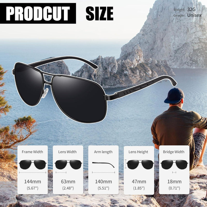 Joopin Rectangular Polarized Aviaion Sunglasses for Men Retro Military Shades Driving UV Protection