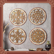 Yulejo 4 Pcs Thicken Rustic Wall Decor Farmhouse Wall Art Wooden Hollow Carved Design Decor Rustic Round Wall Art for Living Room Bedroom Hallway Decor Kitchen Wall (Black, Brown,9.8 x 9.8 Inch)