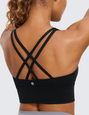 CRZ YOGA Womens Strappy Longline Sports Bra - Medium Impact Criss Cross Yoga Padded Bras Workout Crop Top