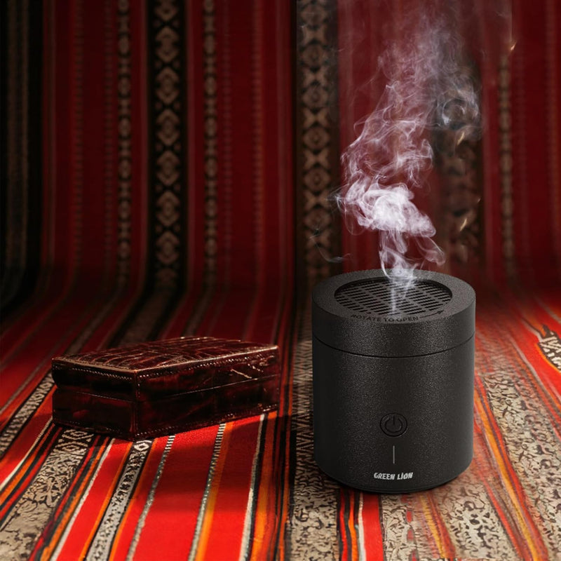 Green Lion Smart Bakhour Rechargeable Electric Car Incense Burner, USB-C Portable Mini Burner, Aluminum Alloy Design, Strong Power for Fast Burning, Long-Lasting Fragrance - Green