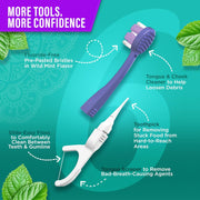 GuruNanda 6-in-1 Disposable Toothbrush, Ready to Use Pre-Glued Butter on Gum, Softex Brushes, Flossing and Toothpicks, Tongue and Cheek Cleaner, Wrapped