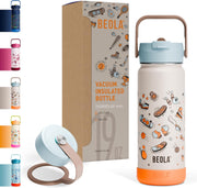 550ml Kids Water Bottle 18/8 Stainless Steel Double Wall Insulated thermo Bottle with Straw Lid and Wide Mouth, Hot Cold Liquids Sports School Bottle (19oz, Blush & Bows) - 550ML Sports Day