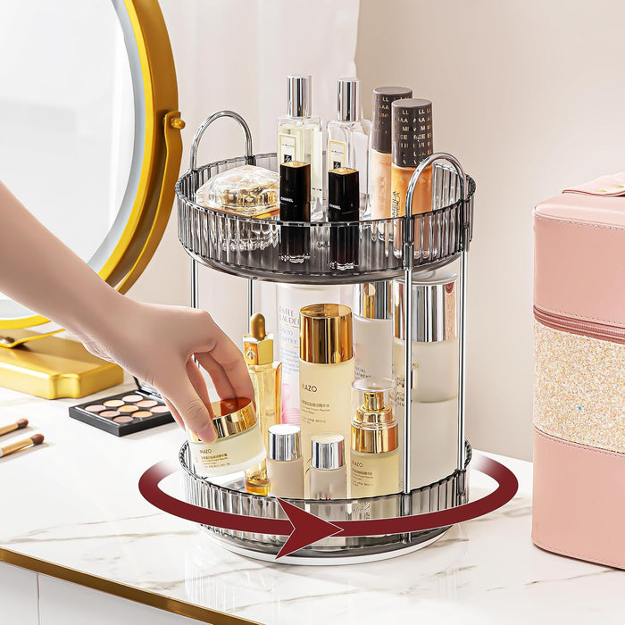 INVSSENE 360° Rotating Makeup Organizer, Bathroom Make Up Spinning Holder Rack, Large Capacity Cosmetics Storage Vanity Shelf Countertop, Fits Cosmetics, Perfume, Skincare, Lipsticks(2 Tiers, Green)
