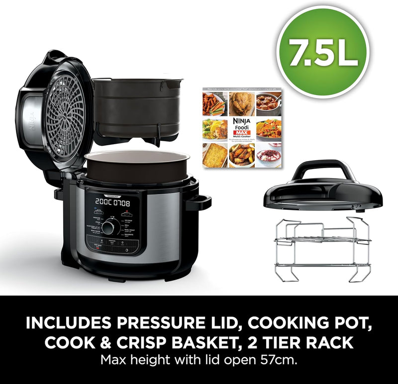 Ninja Foodi Ultimate 9-In-1 Multi Cooker With Crisping, Keep Warm Setting, One Pot Meals, 1760 Watts, 7.5 Litre Capacity, Recipie Guide, Black, OP500ME, 2 Years Warranty