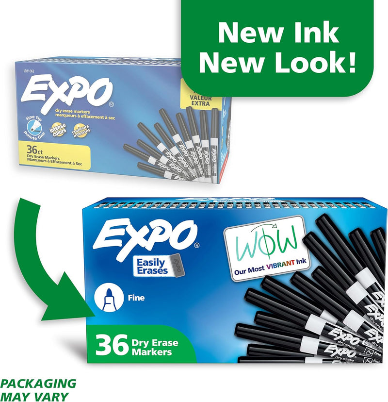 EXPO Fine Tip Dry Erase Markers, White Board Markers Dry Erase, Low Odor, Black, 36-Count