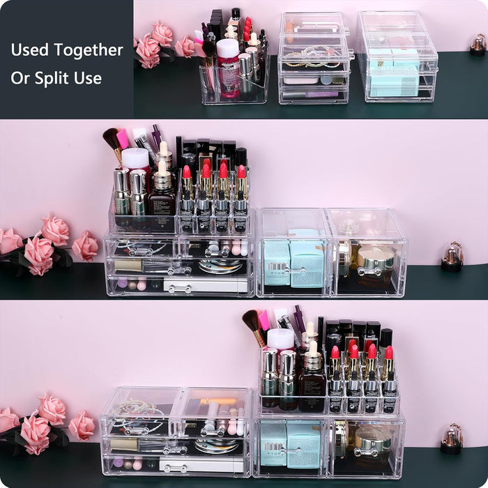 MOSIKER Acrylic 6 Drawers Makeup Organizer for Vanity,Clear Large Stackable Cosmetic Jewelry Storage Box for Bathroom