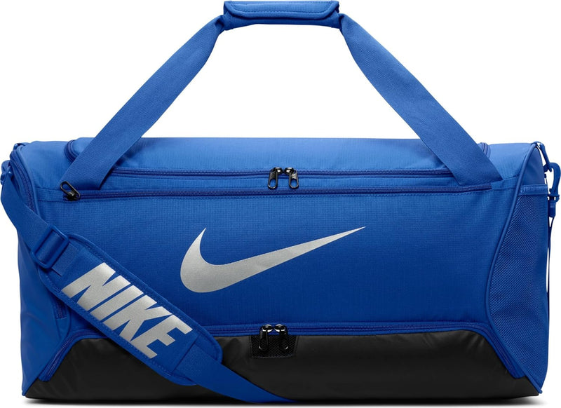 Nike Unisex Sports Bag Nk Brsla M Duff - 9.5 (60L), Game Royal/Black/Metallic Silver, DH7710-480, MISC