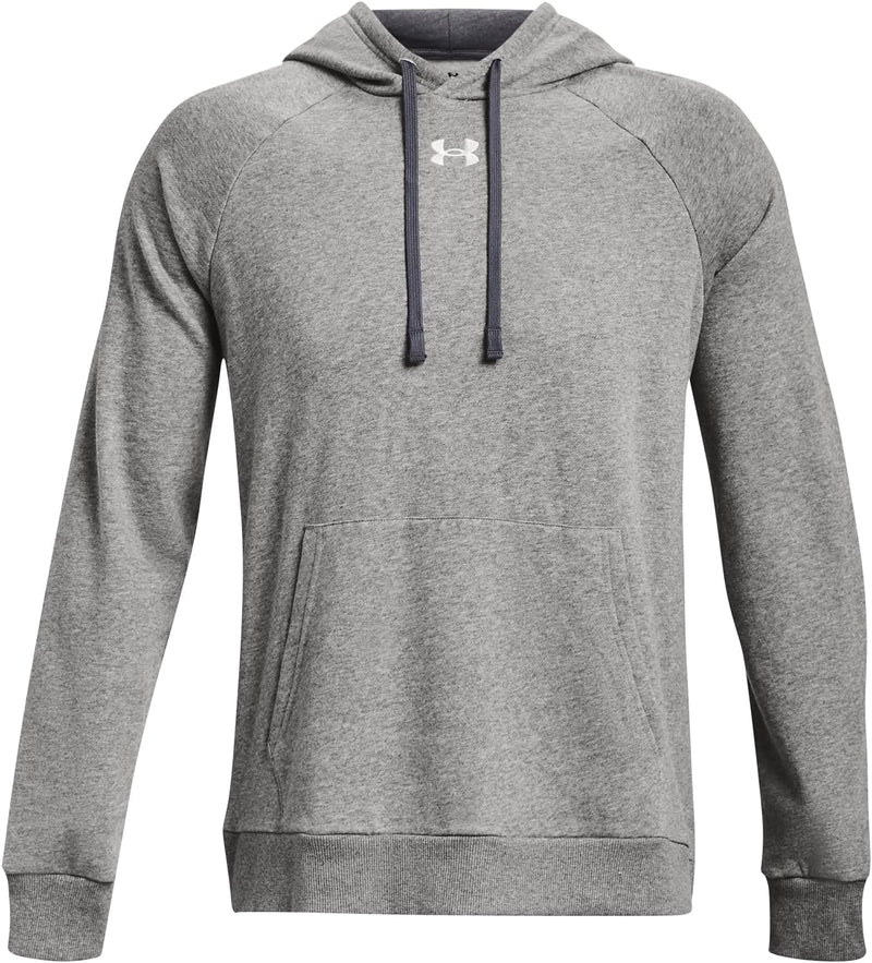 mens Ua Rival Fleece Hoodie Sweatshirt (pack of 1) - Castlerock Light Heather / / White