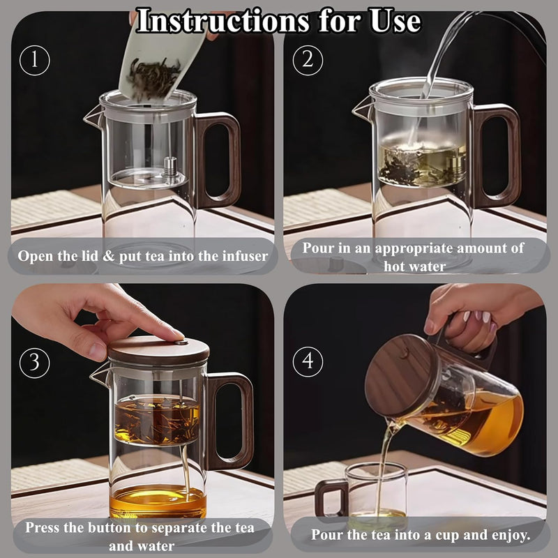 Cydiva Enchanti Tea Pot, 650 ML Glass Teapot with Infuser & Lid, Transparent Heat-Resistant Teacup with Handle and Metal Filter for Loose Leaf & Herbal Tea Brewing