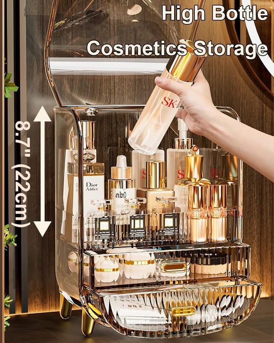 DUSALA Makeup Organizer, Large Capacity Cosmetics Makeup Organizer for Vanity, Dustproof Waterproof Cosmetics Display Case with Drawers for Skincare, Lipstick, Brushes and Jewelry (Clear)