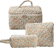 3 Pcs Cotton Quilted Makeup Bag Set,Floral Makeup Bag,Cute Makeup Bag,Travel Makeup Bag,Large Toiletry Cosmetic Bag Makeup Bag Organizer for Women Girls (H) - F