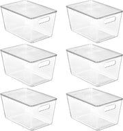 6 Pack Clear Stackable Storage Bins with Lids, Plastic Container Boxes with Handle for Pantry Organizer, Perfect for Bathroom, Cabinet, Kitchen, Fridge, Closet Organization, Large - 6pack-L