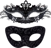 2 Stck Venezianische Maske Paar Maskerade Mask Venezianischen Maske Kostm Masken fr Damen Herren Halloween Karneval Party - Inlaid Alloy Black
