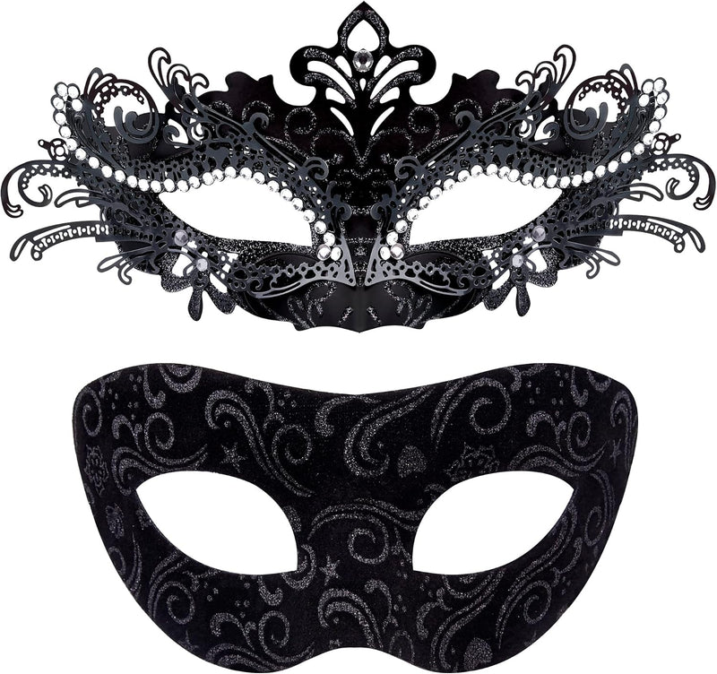2 Stck Venezianische Maske Paar Maskerade Mask Venezianischen Maske Kostm Masken fr Damen Herren Halloween Karneval Party - Inlaid Alloy Black