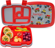 Bentgo Kids Prints Leak-Proof, 5-Compartment Bento-Style Kids Lunch Box - Ideal Portion Sizes for Ages 3 to 7 - BPA-Free, Dishwasher Safe, Food-Safe Materials (Dino Fossils) - Red
