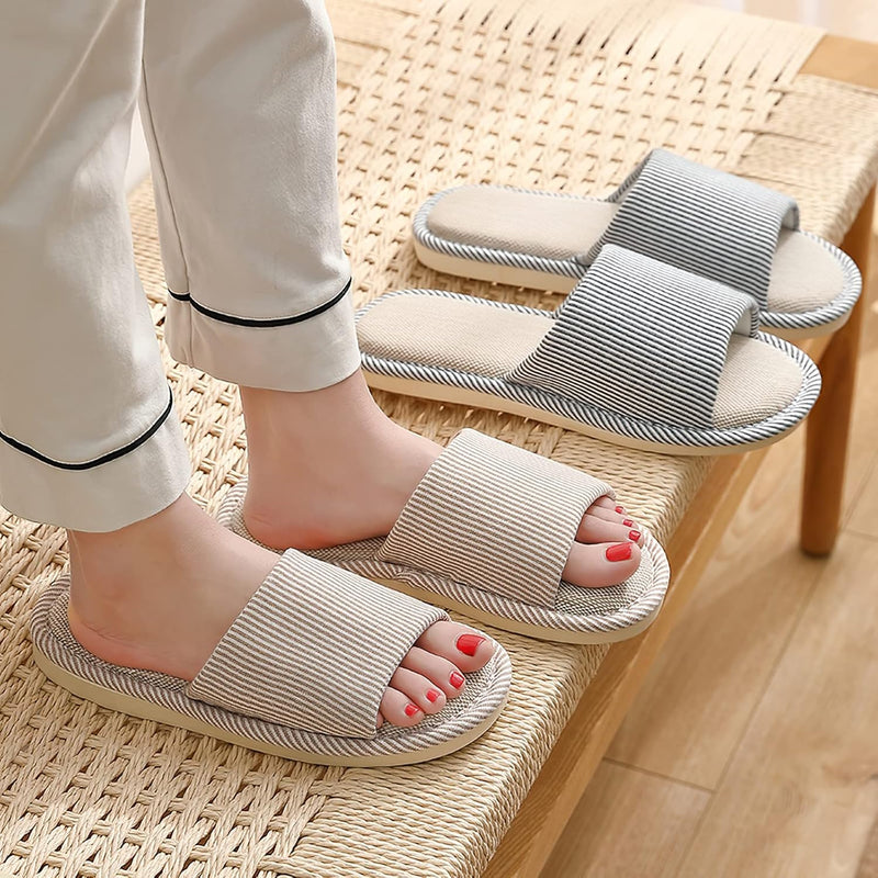 JIJIe Slippers for Women Men Linen Slippers Open Toe House Shoes Summer Sandals for Indoor Outdoor Bedroom