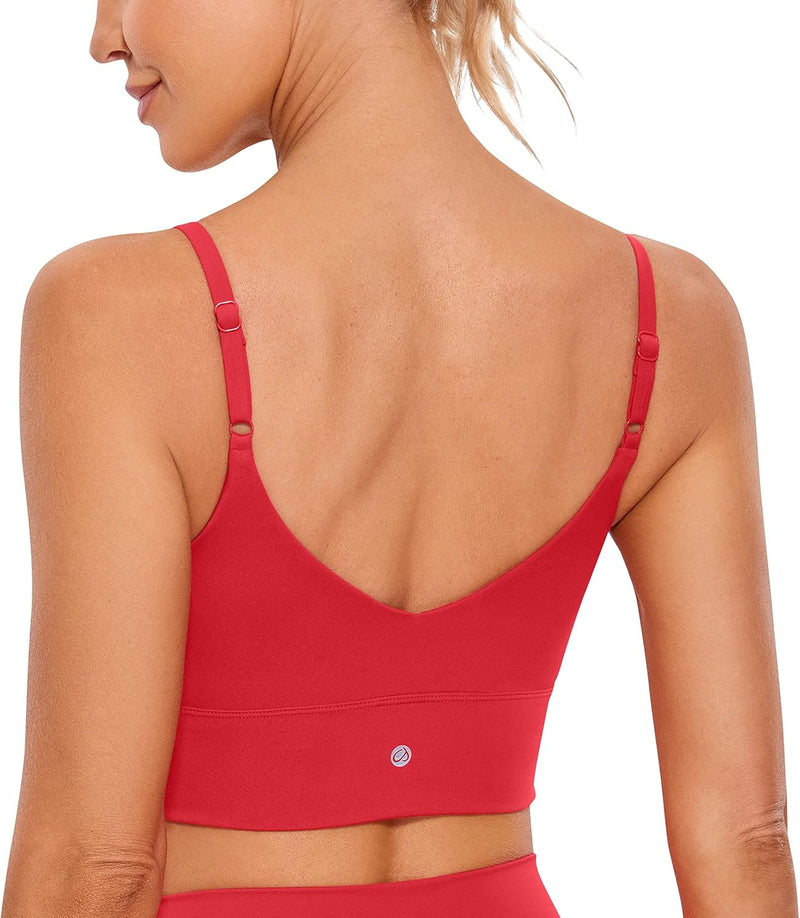 CRZ YOGA Women's V Back Longline Sports Bra with Adjustable Straps Wireless Workout Padded Yoga Bra Cropped Tank Tops