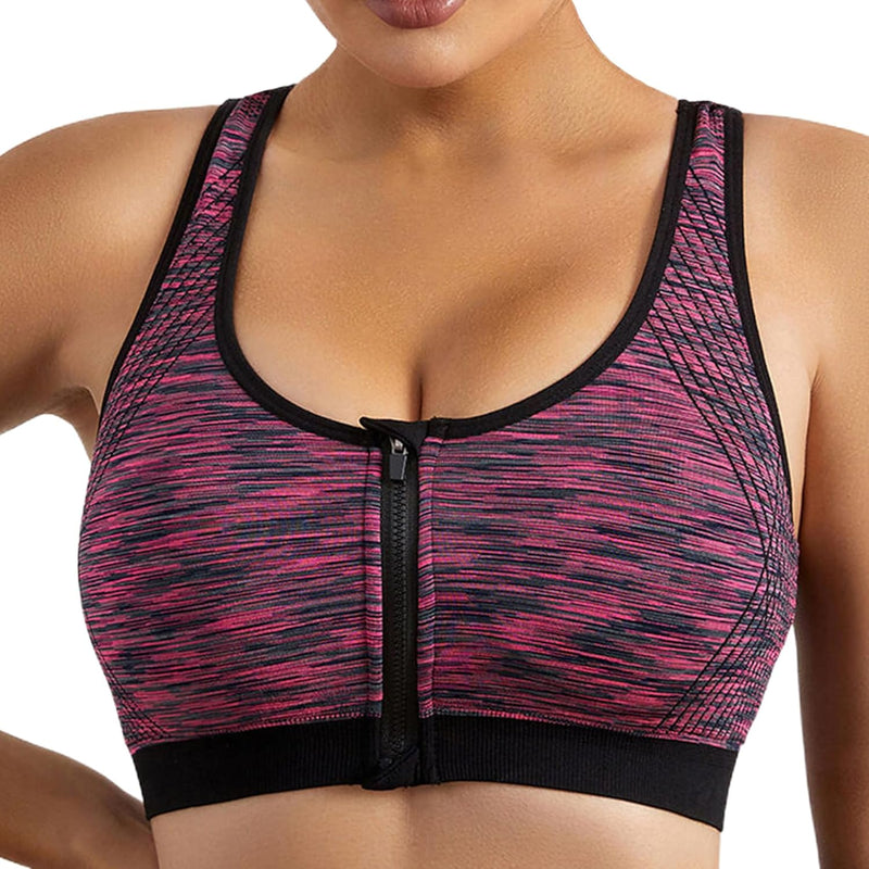 Dress Cici Zip Front Sports Bra With Racerback And Colorful Fabric