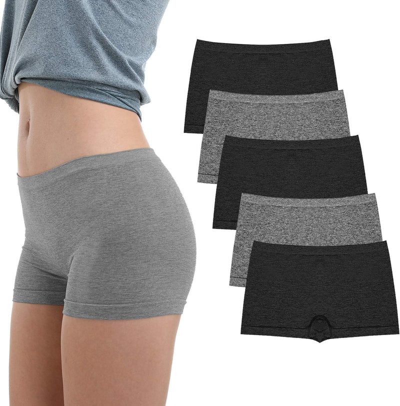 Women's Boyshort Underwear Full Coverage Seamless Panties Soft Stretch Boxer Briefs 5 Packs - B004