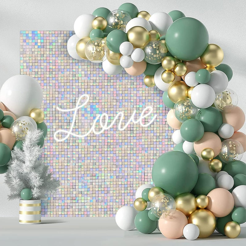 Wall Backdrop Panels, 12 Pack Rainbow Sequin Backdrop for Party Decorations Birthday Wedding & Engagement Anniversary Iridescent Home Decor, Made of Polymeric Material（hexagon）