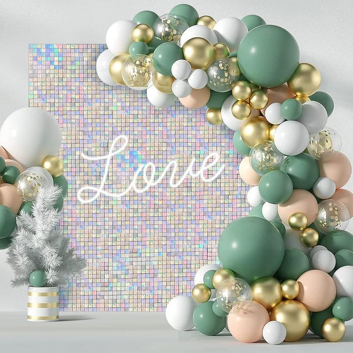 Wall Backdrop Panels, 12 Pack Rainbow Sequin Backdrop for Party Decorations Birthday Wedding & Engagement Anniversary Iridescent Home Decor, Made of Polymeric Material（hexagon）