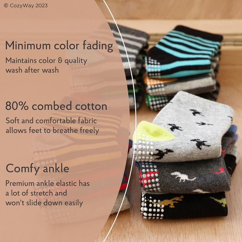 CozyWay Non-Slip Socks with Grippers - Ankle Style for Little Girls and Boys, Infants, Toddlers, Children