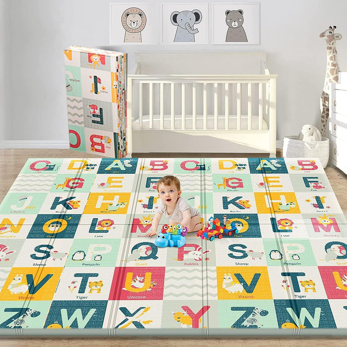 AM ANNA Baby Floor Play Mat, 0.6 in Thicker Reversible Foldable Baby Play Mat,Extra Large Play Mat for Baby Waterproof Non Toxic Anti-Slip Reversible Foam Playmat for Baby Toddlers Kids(79"x71")